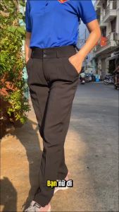 Quần nữ Amazing lưng cao 2 nút đồng phục học sinh vải tuyết mưa dày mềm không nhăn màu đen và xanh