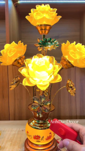 Đèn Thờ Hoa Sen 5 Bông Bình Ngọc Lưu Ly Cao 50 cm Trang Trí Không Gian Ban Thờ Bàn Phật