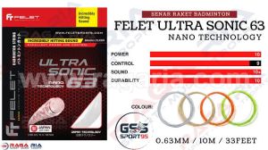 SENAR RAKET BULUTANGKIS FELET ULTRA SONIC 63 NANO TECHNOLOGY | POWER 10 CONTROL 9 SOUND 10+ DURABILITY 10 | COLOUR: 0.63MM / 10M / 33FEET