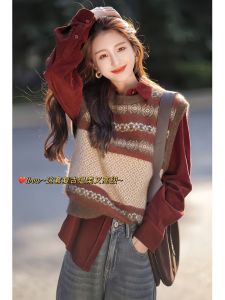 Merode Womens Shirt 2024 New Retro HongKong Style Versatile Loose Slimming Layered Base Shirt Soft Touch Winter Essential