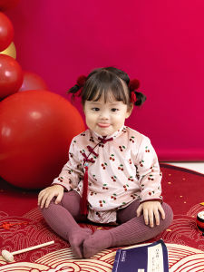 Baby Girl Velvet Cheongsam One Year Old Ceremony Clothes Full Bottom Wrap Autumn Chinese Style National Fashion Red Envelope