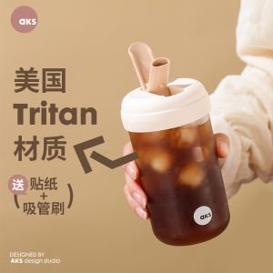 Portable AKS Coffee Straw Cup Womens Summer High Aesthetic Value Carry-On Tritan Water Cup Female Outdoors Carry Korean Style
