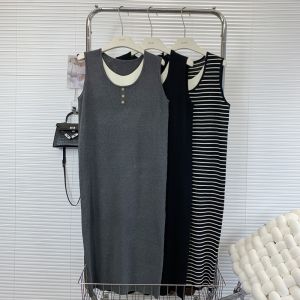 Váy Vest Cổ Chữ U Thời Trang Cỡ Lớn Cho Nữ Mùa Hè Mới Thiết Kế Dài Đa Năng Váy Dài Không Tay Màu Trơn Phong Cách Công Sở