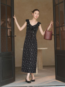 XXNING | Đầm Dài Thẳng Elegance V-Neck Không Tay Voan Pháp