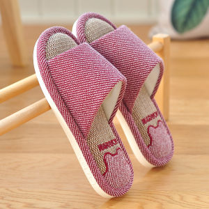 รองเท้าแตะผ้าลินินสำหรับใส่ในบ้านสำหรับผู้ชายและผู้หญิง รองเท้าแตะแบบสวมลำลอง ฤดูใบไม้ผลิ ฤดูร้อน ฤดูใบไม้ร่วง ฤดูหนาว สวมใส่สบาย พื้นรองเท้า PVC ระบายอากาศได้ดี