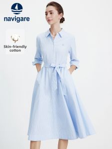Navigare | Blue Stripe Waist Slimming Dress