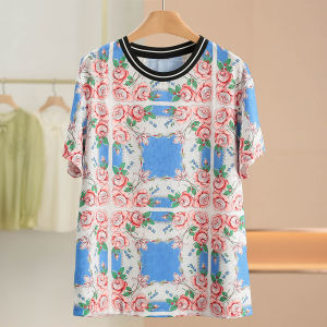 XKing round Neck Loose Casual Print Short Sleeve T-Shirt Womens Summer New Style Polyester Spandex Blend Comfortable Fit