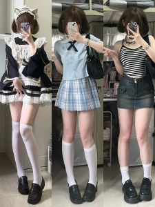 ถุงเท้าผ้ากำมะหยี่ยาวถึงเข่าแบบบาง เส้นใยโพลีเอสเตอร์ ทรงสลิมฟิต สำหรับผู้หญิงในฤดูร้อน 2024 คอลเลกชั่นฤดูร้อน