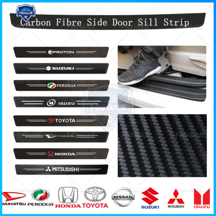 [4pc/Set] Car Door Side Step Sill Strip Carbon Fibre Leather Anti ...