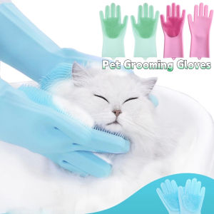 Pet Grooming Glove Deshedding Brush Silicone Bath Massage Fur Remover Wash Cleaning Reusable