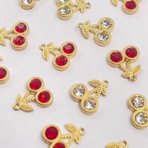 5pcs Gold Stainless Steel Red Cherry Charms Bulk Fruit Kawaii Red Cute Mini Enamel Charms for Jewelry Making Earrings Necklace