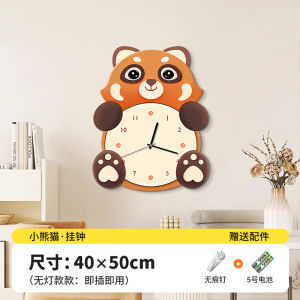 Modern Simple Style Living Room Wall Clock Decorative Cartoon Panda Restaurant Clock No Punching Wall Lighting Wood Material