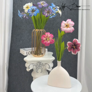 5-10 Cành Tulip nở 3D 1 bông cánh cao su hàng nhập cao cấp Bó Hoa decor tiệc sự kiện. Hoa Lụa LyLy Decor