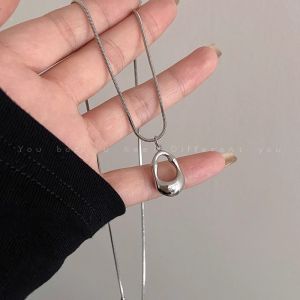 Titanium Steel Hollow Drop Pendant Necklace Womens Style Minimalist Personality Small Audience Sweater Chain Fashion Jewelry