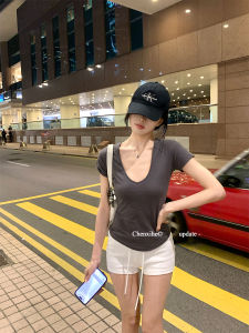 Áo Thun Nữ Cổ Chữ V Tay Ngắn Vải Cotton Nguyên Chất Mùa Hè Dáng Ôm Vừa Vặn Thoải Mái Ôm Sát Cơ Thể Tôn Dáng