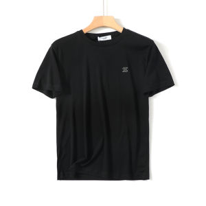 Italian Luxury White Standard Mercerized Liquid Ammonia Long-Staple Cotton Breathable Summer Men Classy Drape round Neck Casual Short Sleeve T-shirt