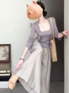 Elegant Fashionable Three-Piece Set Short Sleeve Open Cardigan Vest Long Pants Comfortable Cotton Casual Style Autumn Wear