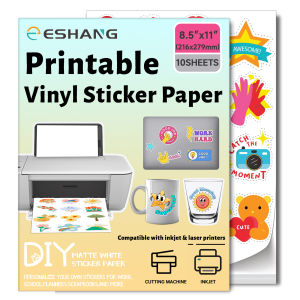 10 Sheets 8.5x11 inch Self-Adhesive Sheets Matte White Printable Vinyl Sticker Paper for Inkjet & Laser Printer Waterproof