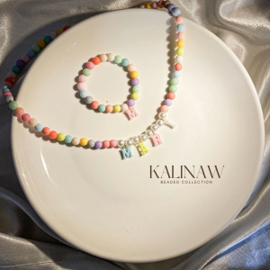 KALINAW Cute Customized Name Candy Colored Pastel Necklace & Bracelet Set