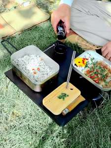 Campingmoon | CAMPINGMOON SK-127 Outdoor Aluminum Alloy Flat Table Rocket Stove Coffee Table Folding Stove Table Single Solo Insulated Table