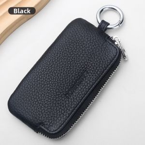 New 2026 Genuine Leather Key Pouch Mens Style Coin Storage Protection Wallet Sweet Lady Style Zipper Closure Pure Color