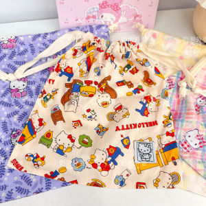 In Young Adult Heart Cartoon Hello Kitty Print Cotton Drawstring Bag Drawstring Storage Bag Rectangular Cotton Storage Bag