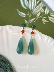 Artistic Red Agate Imitation Jade Waterdrop Earrings for Women Vintage Beauty Silver Plated Jewelry Fresh out Fashion Accessory