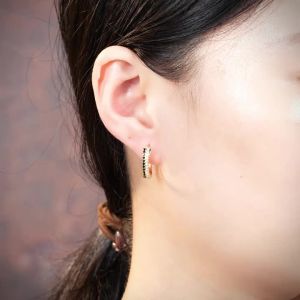 Huitan Elegant Wome Hoop Earrings with Shiny White/Black CZ Trendy Party Gold Color Accessories Luxury Wedding Jewelry for Lady