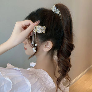 Flash Diamond Butterfly Hair Clip High Ponytail Fixed Clip Pearl Tassel Back Head Ponytail Clips High-end Anti Collapse Hairpin Headdress Female Hair Accessories