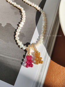 New Crystal Shiny Bear Lollipop Colorful Pendant Dongdaemun Necklace Women Haze Starry Sky Series Fashion Jewelry Accessory