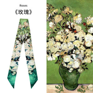 Van Gogh Oil Painting Silk Scarf Hairband Small Rectangle Spring Summer Autumn Knot Bag Ties Hair Starry Night High-End Silk Lead Scarf