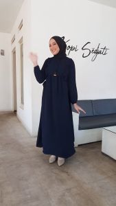 MiB Style Alzena Dress Polos Cringkel Airflow Simpel Dan Elegan Kancing Aktif Busui Frendly Ada Tali Pinggang