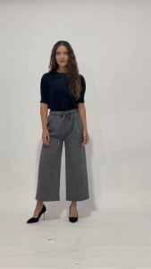 MINEOLA Tie Belt Straight Cut Wide Leg Cotton Pants (Celana Kulot Wanita Kekinian Korean Style)