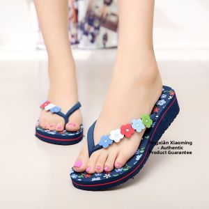 Womens Flat Sandals Fashion Floral Rubber Sole Slip-On Low Heel Comfortable Beach Thong Slippers Breathable Canvas Upgraded