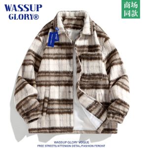 Wassup Glory American Style Woolen Jacket Mens Short Casual Spring Autumn High Fashion Wool Blend Coat Youth Popular