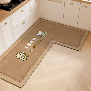 Water Absorbent Kitchen Floor Mat L-Shaped Corner Sink Dishwashing Area Non-Slip Modern Simplicity Polyester Fiber Digital Printing