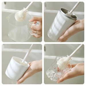 Wisell【มีสินค้าในสต๊อก】 แปรงล้างขวดซิลิโคน แปรงล้างแก้ว ขวดนม ที่ล้างขวด ด้ามจับยาว สําหรับทําความสะอาดถ้วยแก้ว bottle brush