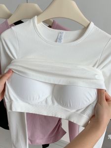 Fitness Long Sleeve Yoga T-Shirt Womens Slim Fit round Neck Short Sportswear Base Shirt Quick Dry Ultra Light Breathable Elastic