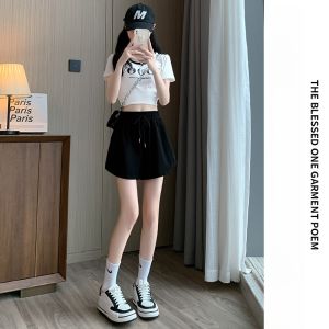 miiow | Cat Lady Pink Casual Shorts Women Summer 2024 New Ice Silk High Waist Loose Sports Pants Slimming A-Line Hot Pants