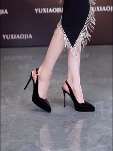 รองเท้าส้นสูงพิเศษสำหรับผู้หญิง ทรงหัวแหลม ด้านหลังเปิด ทรงหัวมน รองเท้าแตะ PU ส้นสูงพิเศษ รองเท้าแฟชั่นฤดูใบไม้ผลิและฤดูร้อน