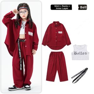 CBXLAB | Dance Performance Set for Kids Street Hip Hop and Jazz Wine Red Loose Fit