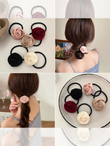 Red Rose Hair Ties Womens High Elasticity Durable Hair Bands Korean Style Fashionable Hair Accessories Fresh Outlined