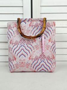Good-looking New Style Pink Stripes Bamboo Handle Bag Hand Carrying Bamboo Handle Bag Double Sided Embroidery Work Light Luxury Bag Travel Bag