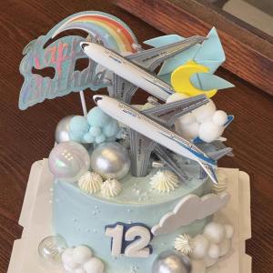 Trendy Aircraft Model Cake Decoration Rainbow Cloud Balloon Plug Children Boy Baking Costume Party Supplies Airplane Decor