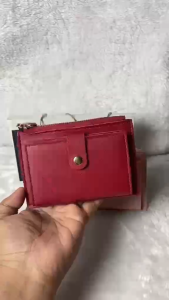 Womens genuine leather ultra-thin short wallet solid color and stylish design