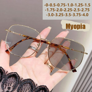 Photo-sensitive Color-changing Gold Wire Frame Anti-blue Light Nearsighted Glasses - Elegant Business Style Model 7763