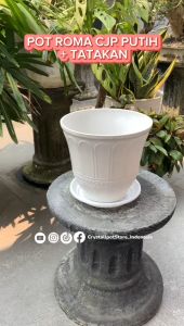 POT BUNGA TANAMAN TINGGI CJP ROMA 35 PUTIH BAHAN TEBAL + TATAKAN BAWAH