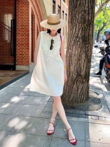 YUFUQING | Heavyweight Fashion Wooden Edge Sleeveless Dress Summer New Style High-End Loose Personality Midi Vest Skirt Polyester Fiber