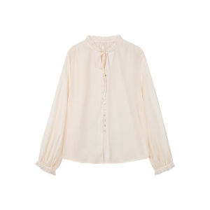 Elegant and Simple Long Sleeve Ruffle Collar Tie Shirt for Autumn