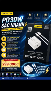 SẠC BỘ PISEN 30W TYPE C TO TYPE C TYPE C TO IP HỖ TRỢ SẠC NHANH CHO CÁC DÒNG ĐIỆN THOẠI